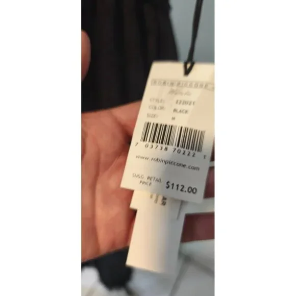 Robin Piccone Natalie Black Cover-Up Dress Drawstring Waist Fringe Hem Medium - Picture 6 of 7